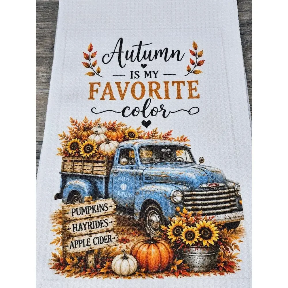 Autumn Is My Favorite Color Blue Truck Kitchen Towel Farmhouse Decor